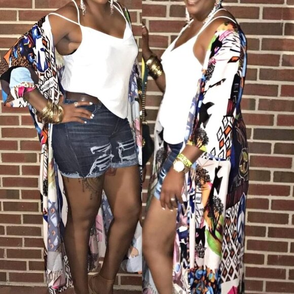 Over Sized Kimonos Women's Geometry Print Rayon Kimonos for Summer Loose Open Fr - Picture 4 of 8